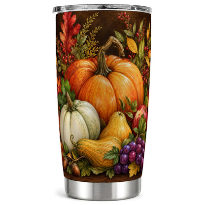 Rustic Harvest Tumbler 20oz, Pumpkin Tumbler, Stainless Steel Travel Cup