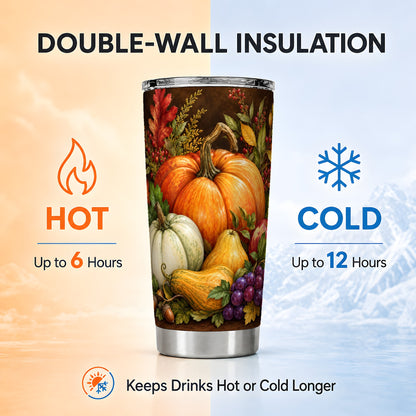 #pl[20oz|Steel] Rustic Harvest Tumbler 20oz, Pumpkin Tumbler, Stainless Steel Travel Cup