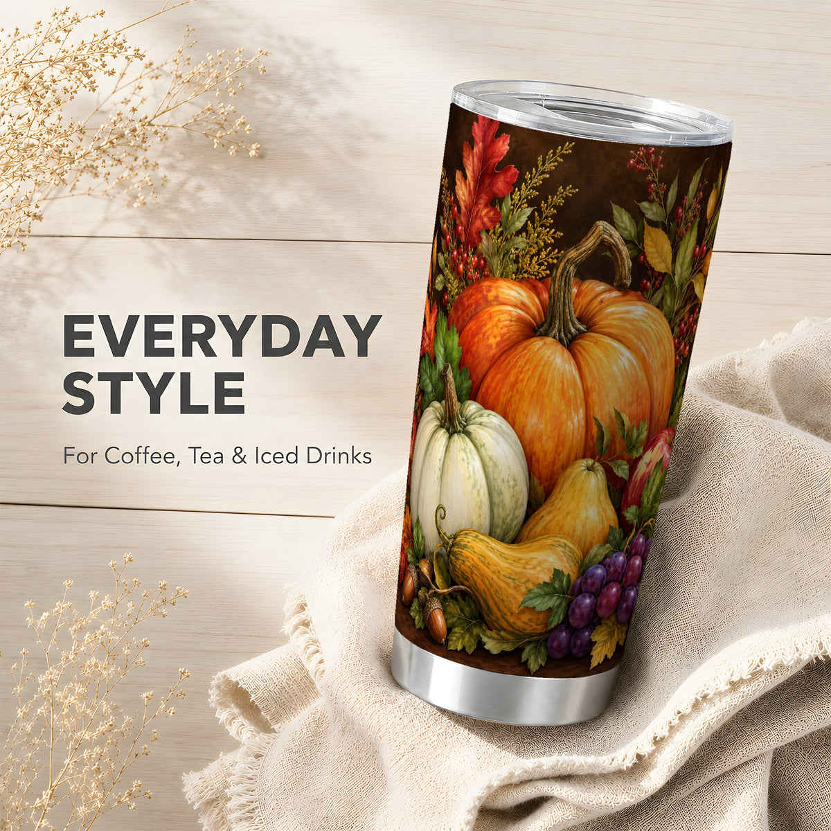 #pl[20oz|Steel] Rustic Harvest Tumbler 20oz, Pumpkin Tumbler, Stainless Steel Travel Cup