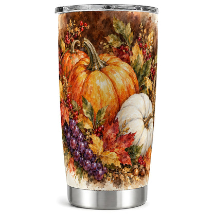 Watercolor Fall Tumbler 20oz, Pumpkin Tumbler, Stainless Steel Travel Cup