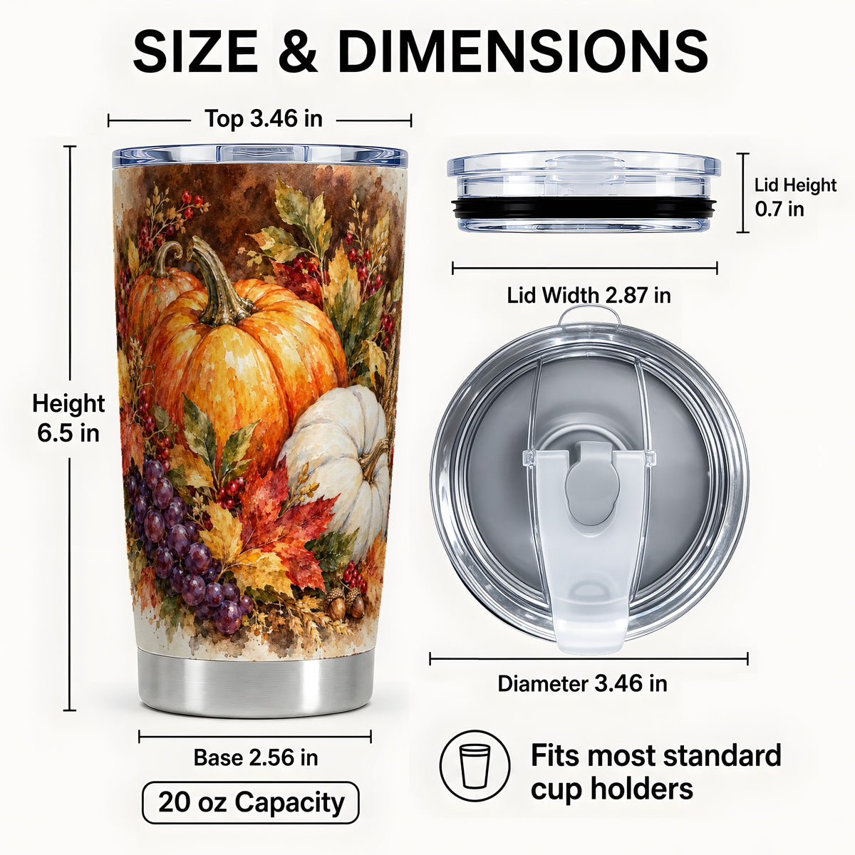 #pl[20oz|Steel] Watercolor Fall Tumbler 20oz, Pumpkin Tumbler, Stainless Steel Travel Cup