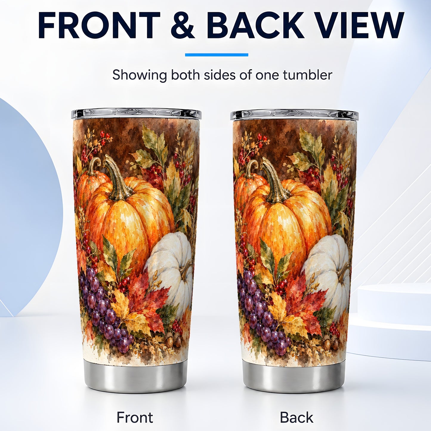 #pl[20oz|Steel] Watercolor Fall Tumbler 20oz, Pumpkin Tumbler, Stainless Steel Travel Cup