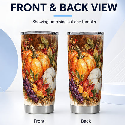 #pl[20oz|Steel] Watercolor Fall Tumbler 20oz, Pumpkin Tumbler, Stainless Steel Travel Cup