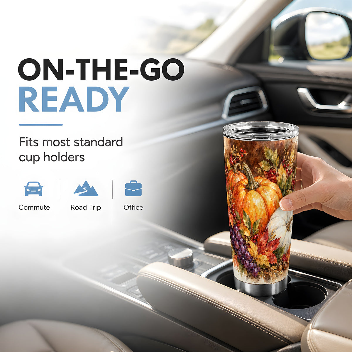 #pl[20oz|Steel] Watercolor Fall Tumbler 20oz, Pumpkin Tumbler, Stainless Steel Travel Cup