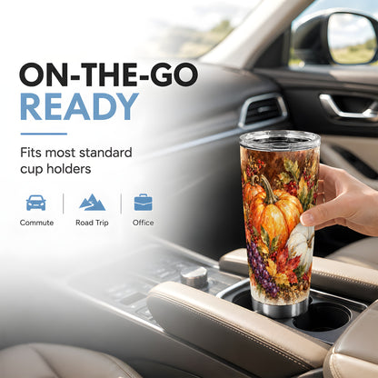 #pl[20oz|Steel] Watercolor Fall Tumbler 20oz, Pumpkin Tumbler, Stainless Steel Travel Cup