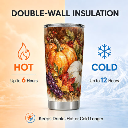 #pl[20oz|Steel] Watercolor Fall Tumbler 20oz, Pumpkin Tumbler, Stainless Steel Travel Cup