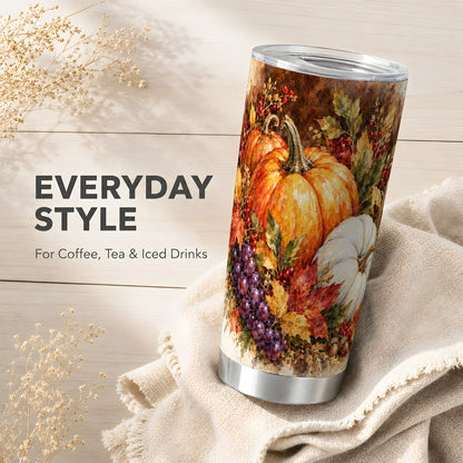 #pl[20oz|Steel] Watercolor Fall Tumbler 20oz, Pumpkin Tumbler, Stainless Steel Travel Cup