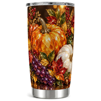 Crystal Harvest Tumbler 20oz, Pumpkin Tumbler, Stainless Steel Travel Cup