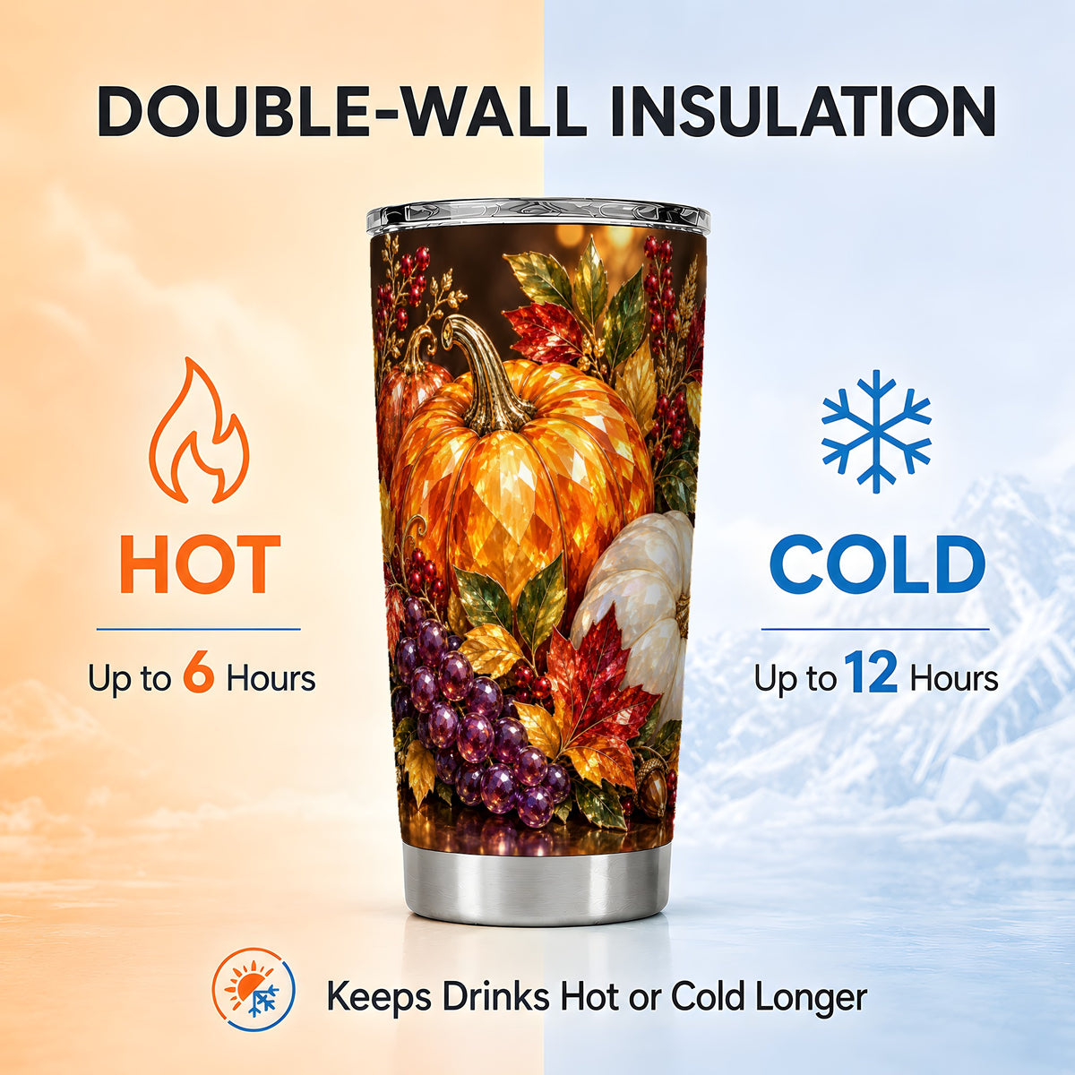 #pl[20oz|Steel] Crystal Harvest Tumbler 20oz, Pumpkin Tumbler, Stainless Steel Travel Cup