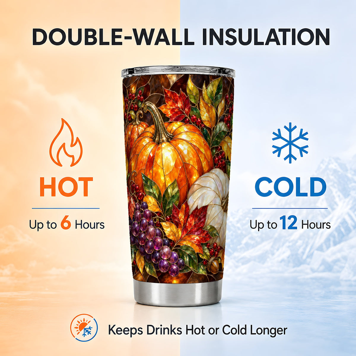 #pl[20oz|Steel] Pumpkin Tumbler 20oz, Harvest Tumbler, Stainless Steel Travel Cup