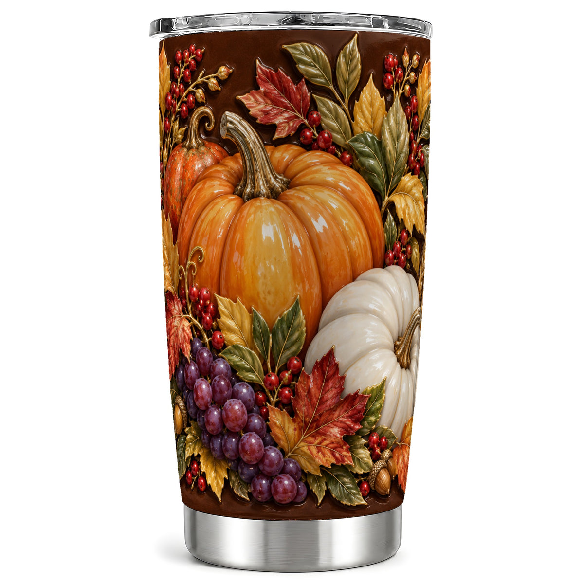 Ornate Pumpkin Tumbler 20oz, Harvest Tumbler, Stainless Steel Travel Cup