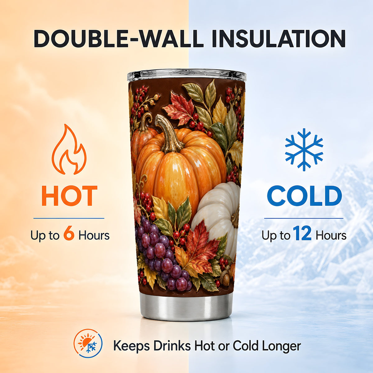 #pl[20oz|Steel] Ornate Pumpkin Tumbler 20oz, Harvest Tumbler, Stainless Steel Travel Cup