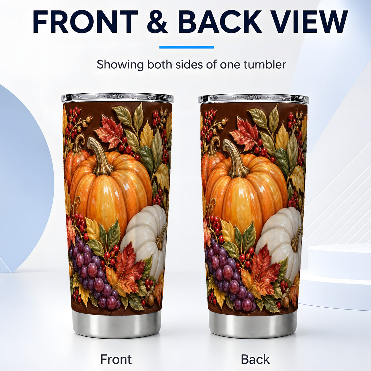 #pl[20oz|Steel] Ornate Pumpkin Tumbler 20oz, Harvest Tumbler, Stainless Steel Travel Cup