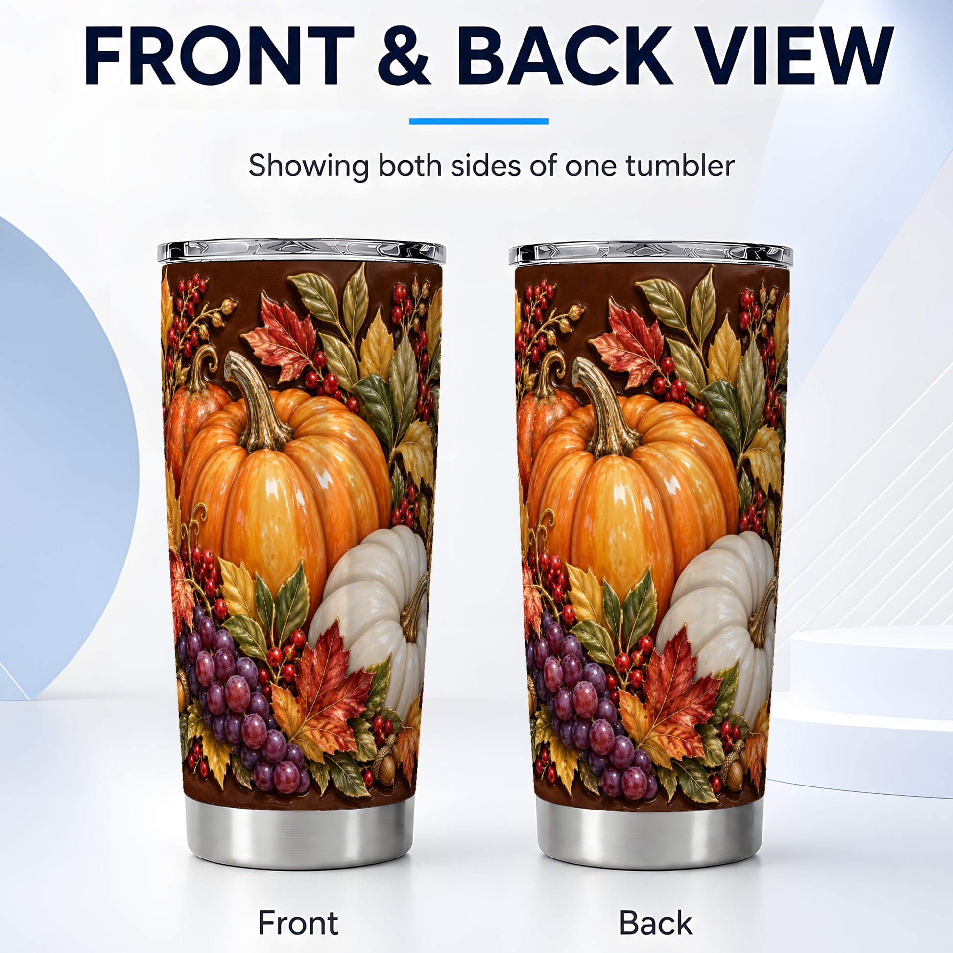 #pl[20oz|Steel] Ornate Pumpkin Tumbler 20oz, Harvest Tumbler, Stainless Steel Travel Cup