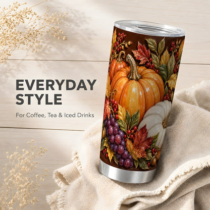 #pl[20oz|Steel] Ornate Pumpkin Tumbler 20oz, Harvest Tumbler, Stainless Steel Travel Cup