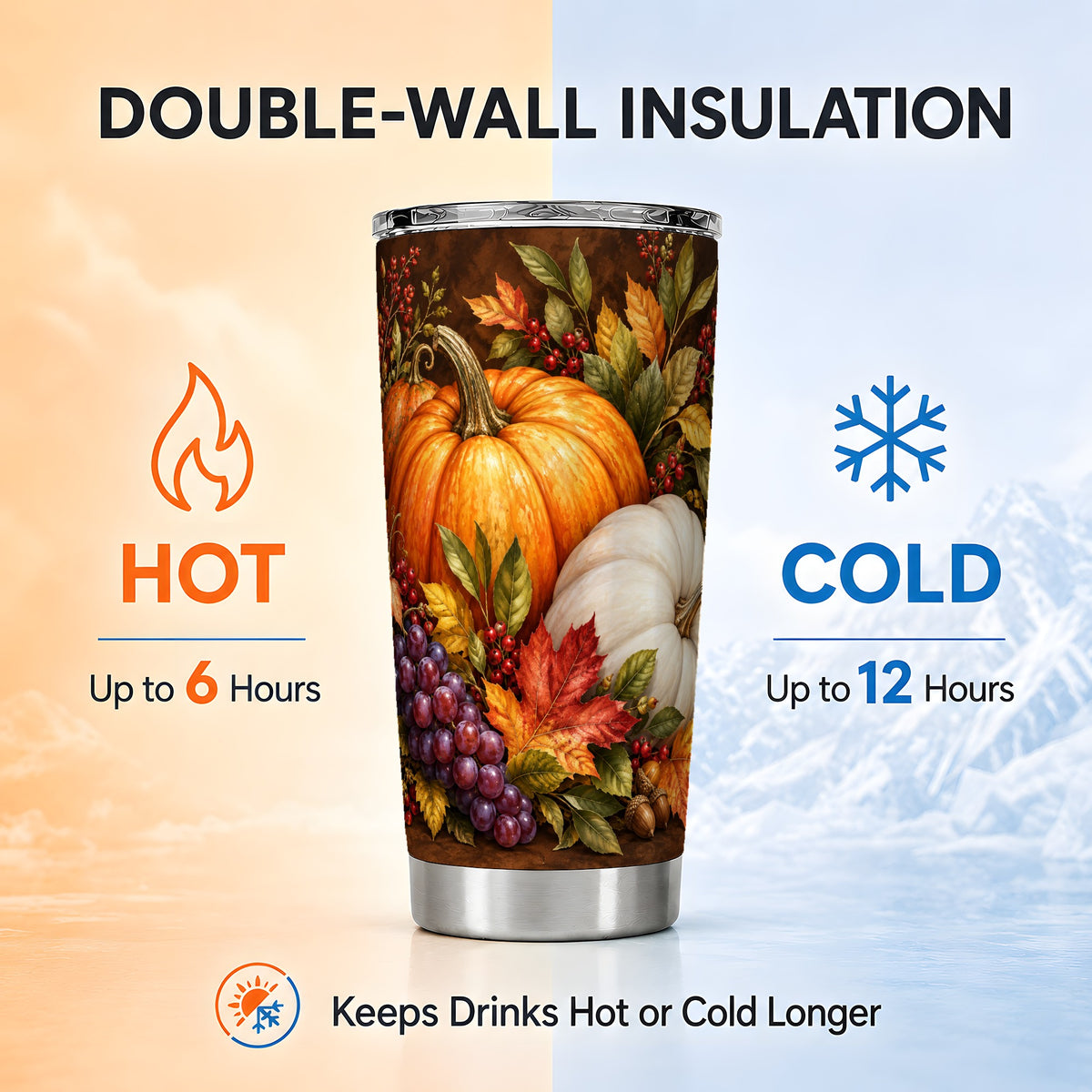 #pl[20oz|Steel] Classic Pumpkin Tumbler 20oz, Harvest Tumbler, Stainless Steel Travel Cup
