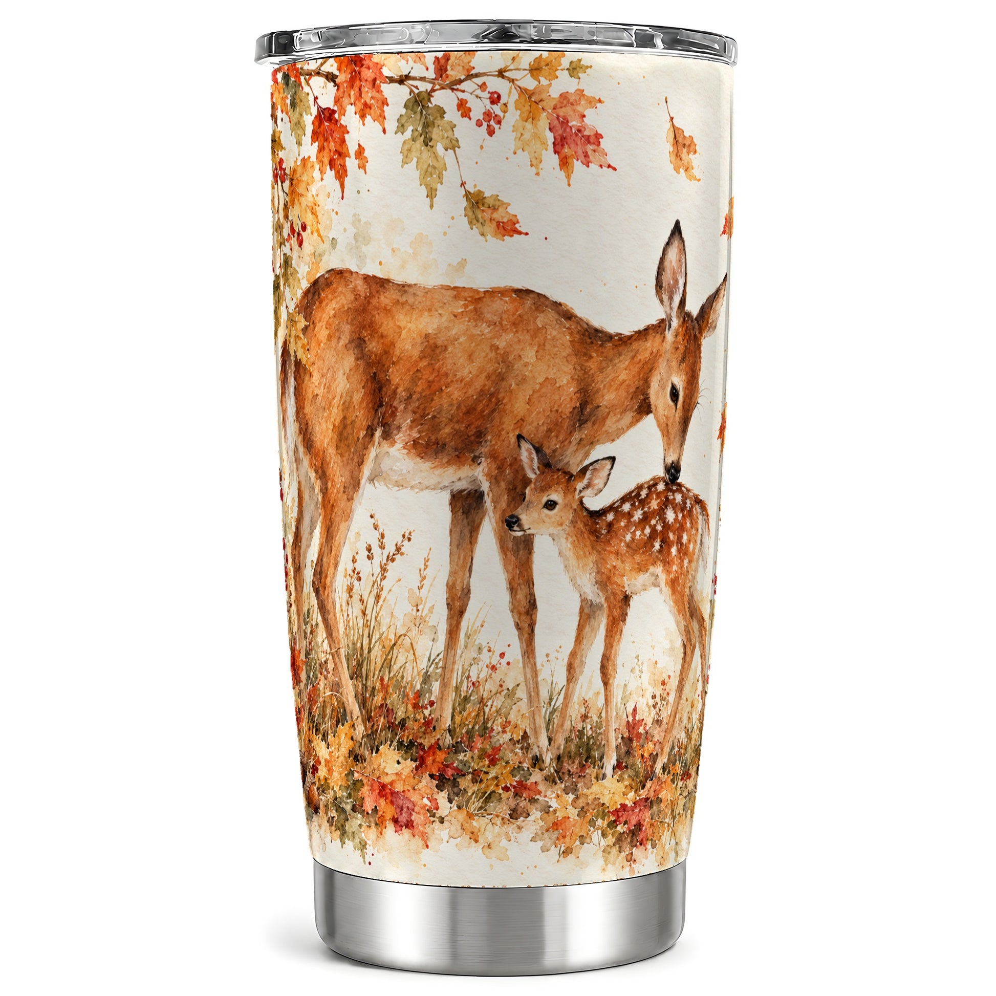 Watercolor Deer Tumbler 20oz, Woodland Tumbler, Stainless Steel Travel Cup