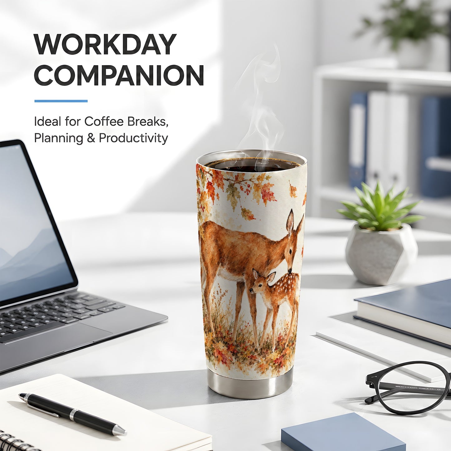 #pl[20oz|Steel] Watercolor Deer Tumbler 20oz, Woodland Tumbler, Stainless Steel Travel Cup