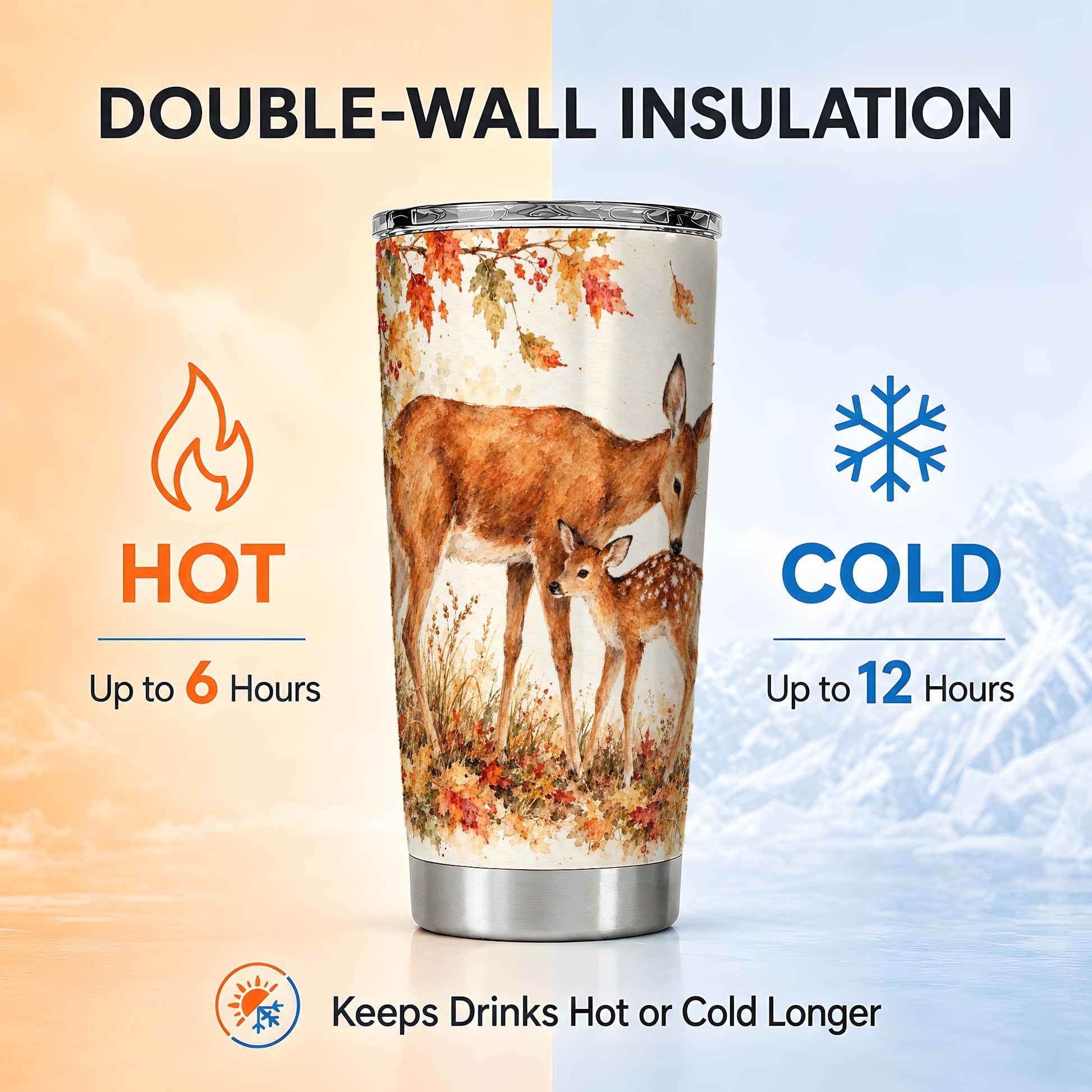 #pl[20oz|Steel] Watercolor Deer Tumbler 20oz, Woodland Tumbler, Stainless Steel Travel Cup