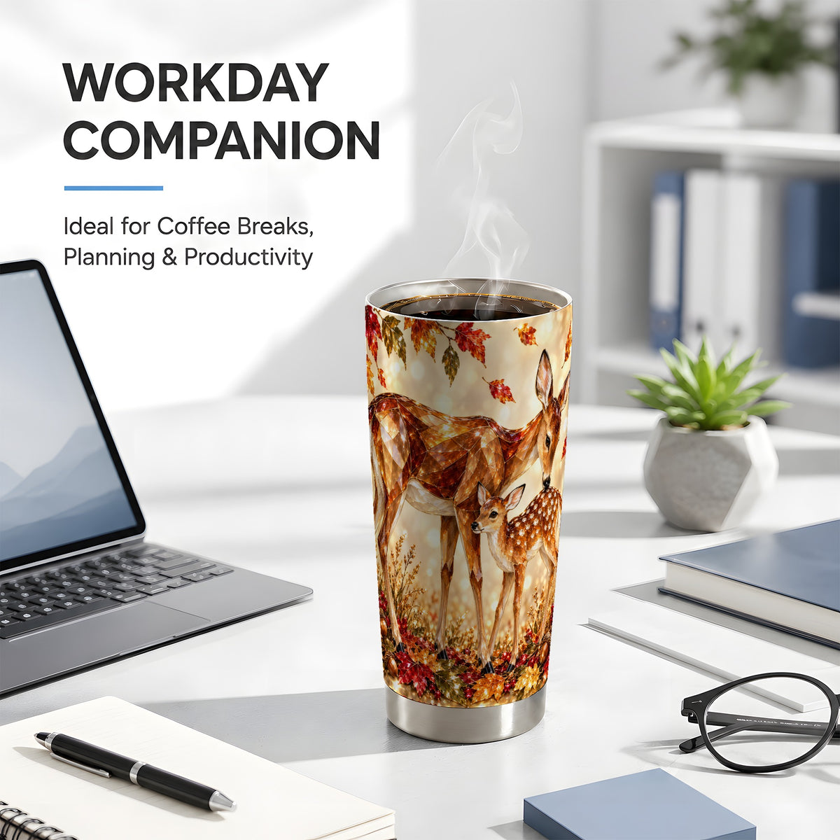 #pl[20oz|Steel] Faceted Deer Tumbler 20oz, Woodland Tumbler, Stainless Steel Travel Cup