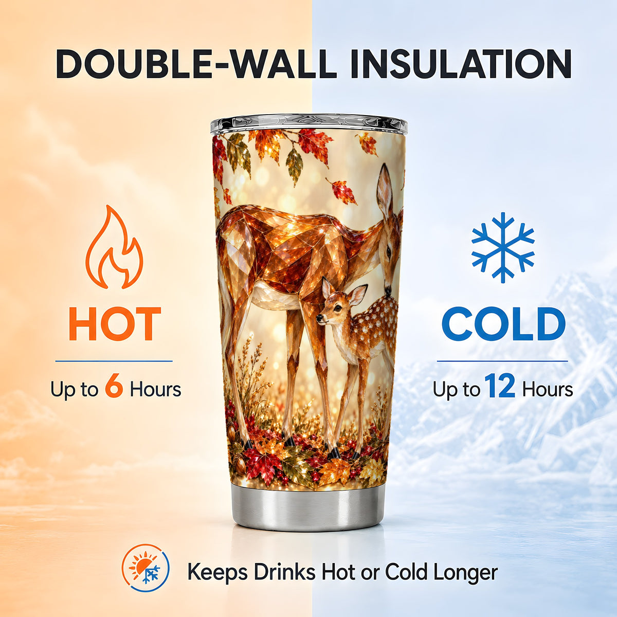 #pl[20oz|Steel] Faceted Deer Tumbler 20oz, Woodland Tumbler, Stainless Steel Travel Cup