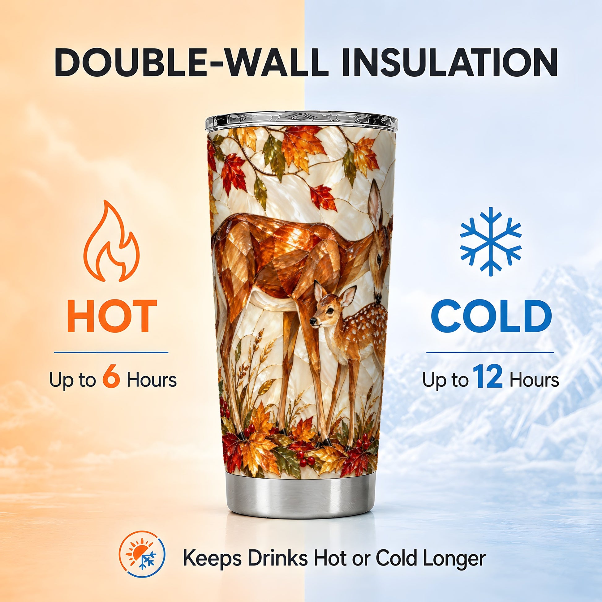 #pl[20oz|Steel] Autumn Deer Tumbler 20oz, Doe Fawn Tumbler, Stainless Steel Travel Cup