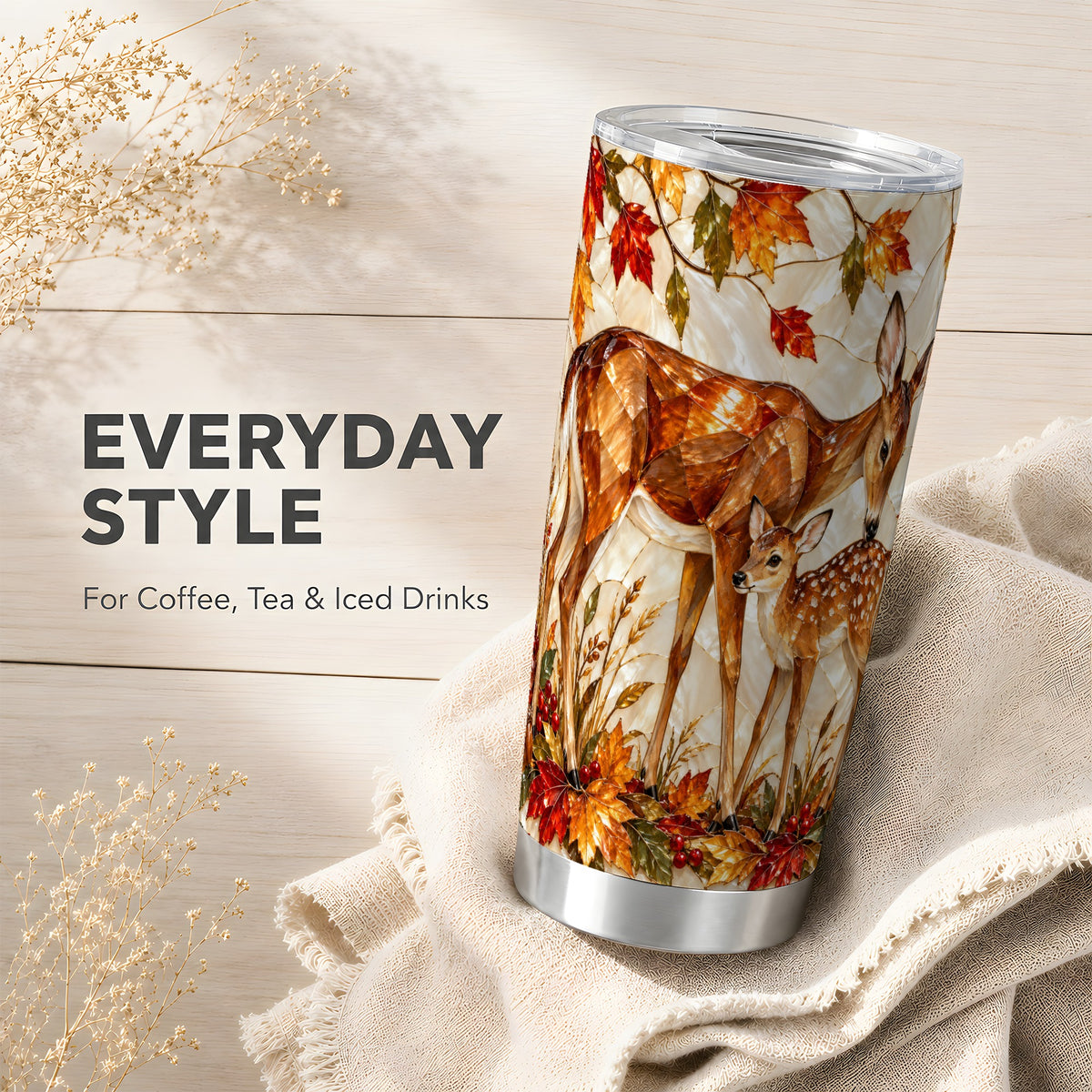 #pl[20oz|Steel] Autumn Deer Tumbler 20oz, Doe Fawn Tumbler, Stainless Steel Travel Cup