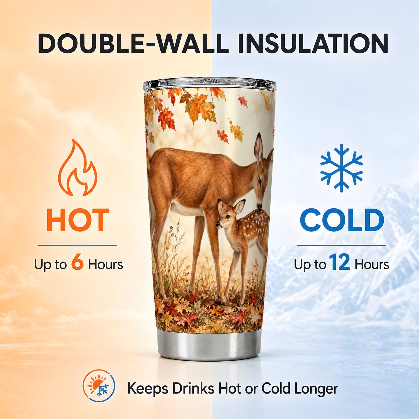 #pl[20oz|Steel] Autumn Deer Tumbler 20oz, Doe Fawn Tumbler, Stainless Steel Travel Cup