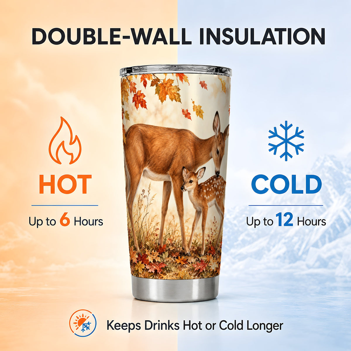 #pl[20oz|Steel] Autumn Deer Tumbler 20oz, Doe Fawn Tumbler, Stainless Steel Travel Cup