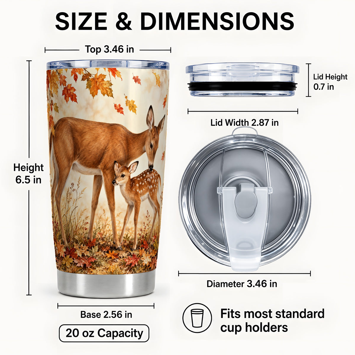 #pl[20oz|Steel] Autumn Deer Tumbler 20oz, Doe Fawn Tumbler, Stainless Steel Travel Cup