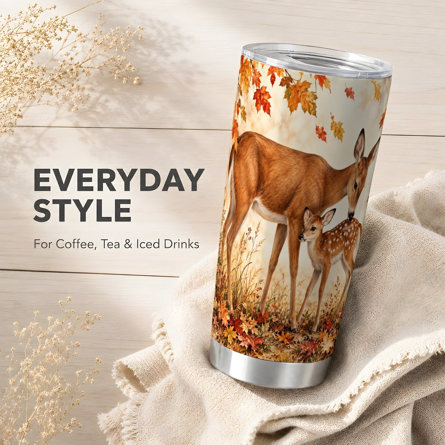 #pl[20oz|Steel] Autumn Deer Tumbler 20oz, Doe Fawn Tumbler, Stainless Steel Travel Cup