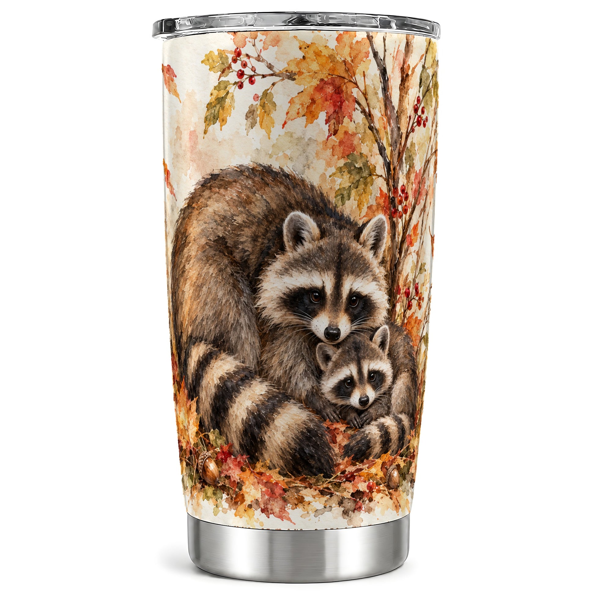 Watercolor Raccoon Tumbler 20oz, Family Tumbler, Stainless Steel Travel Cup