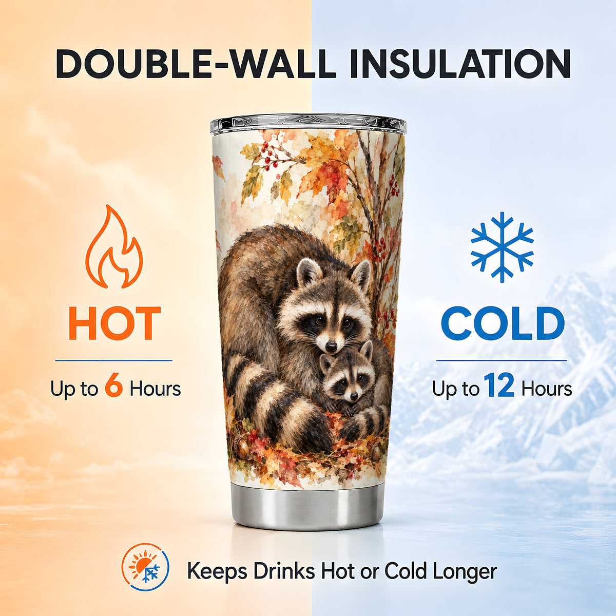 #pl[20oz|Steel] Watercolor Raccoon Tumbler 20oz, Family Tumbler, Stainless Steel Travel Cup