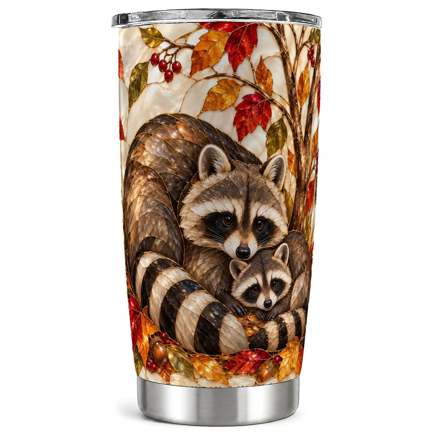 Autumn Raccoon Tumbler 20oz, Family Tumbler, Stainless Steel Travel Cup