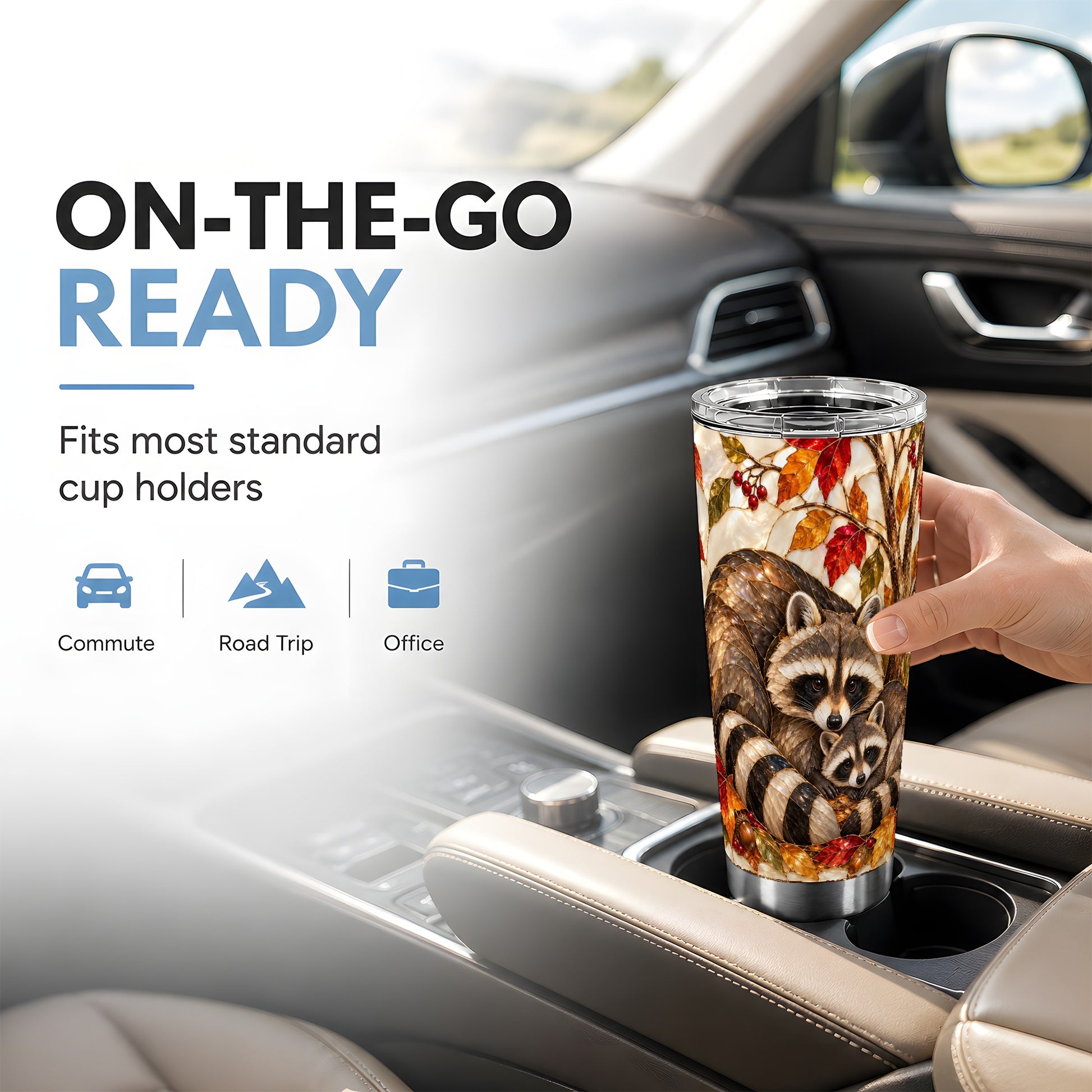 #pl[20oz|Steel] Autumn Raccoon Tumbler 20oz, Family Tumbler, Stainless Steel Travel Cup