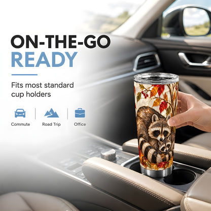 #pl[20oz|Steel] Autumn Raccoon Tumbler 20oz, Family Tumbler, Stainless Steel Travel Cup