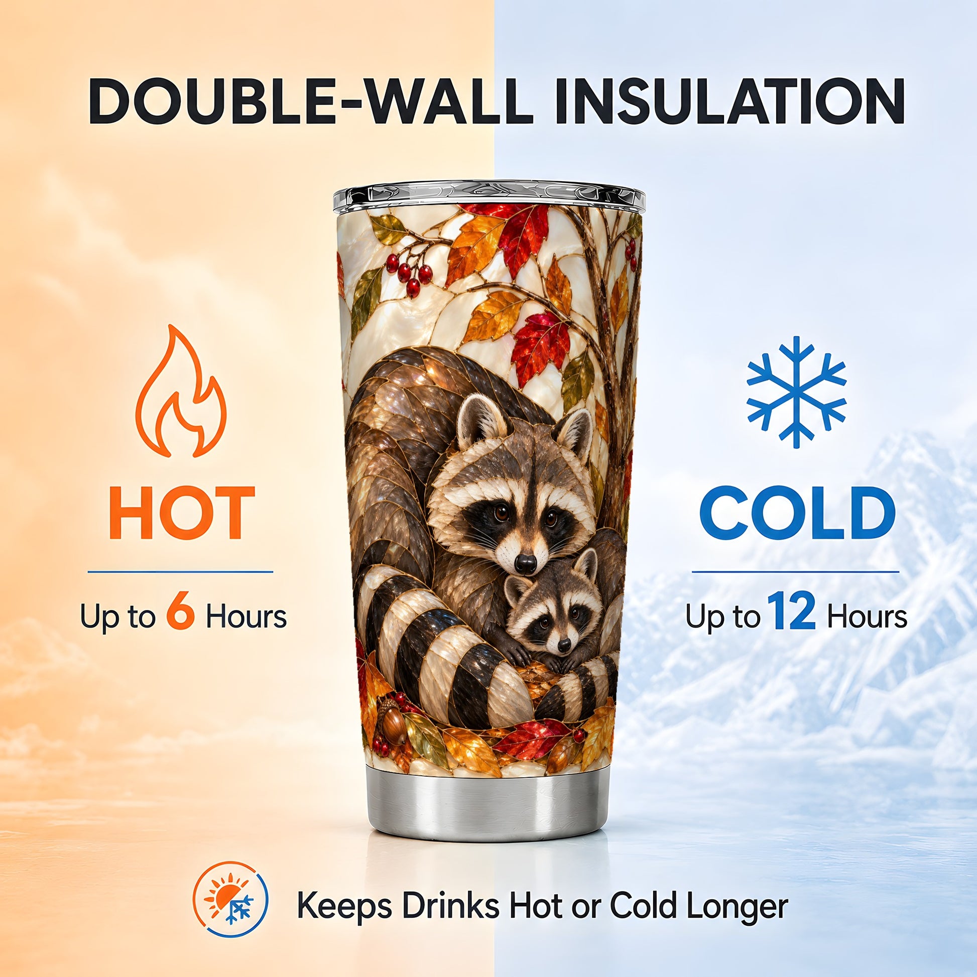 #pl[20oz|Steel] Autumn Raccoon Tumbler 20oz, Family Tumbler, Stainless Steel Travel Cup
