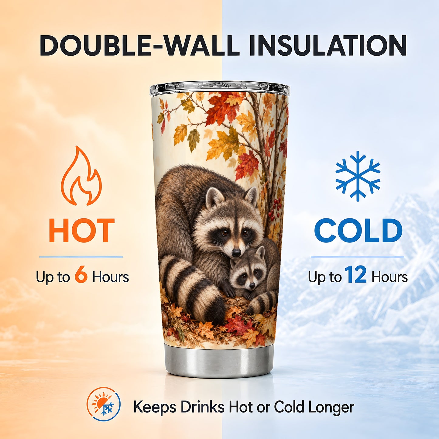 #pl[20oz|Steel] Autumn Raccoon Tumbler 20oz, Woodland Tumbler, Stainless Steel Travel Cup