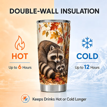 #pl[20oz|Steel] Autumn Raccoon Tumbler 20oz, Woodland Tumbler, Stainless Steel Travel Cup