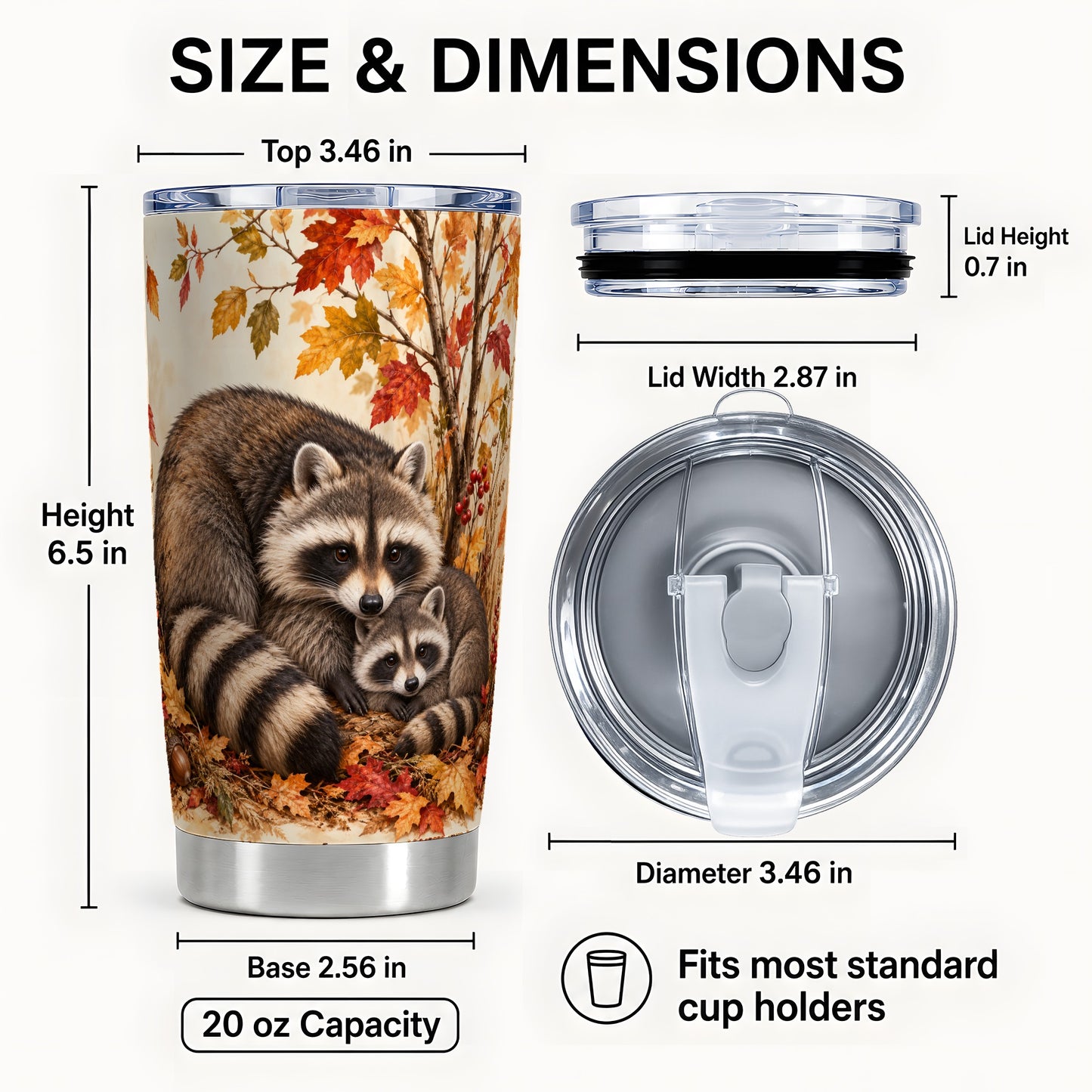 #pl[20oz|Steel] Autumn Raccoon Tumbler 20oz, Woodland Tumbler, Stainless Steel Travel Cup