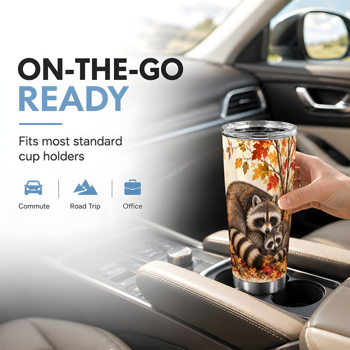 #pl[20oz|Steel] Autumn Raccoon Tumbler 20oz, Woodland Tumbler, Stainless Steel Travel Cup