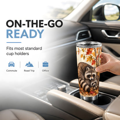 #pl[20oz|Steel] Autumn Raccoon Tumbler 20oz, Woodland Tumbler, Stainless Steel Travel Cup