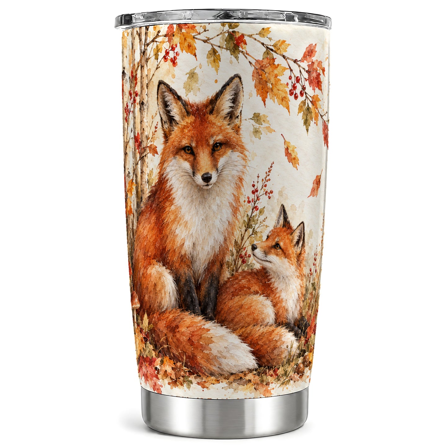 Autumn Fox Tumbler 20oz, Watercolor Tumbler, Stainless Steel Travel Cup