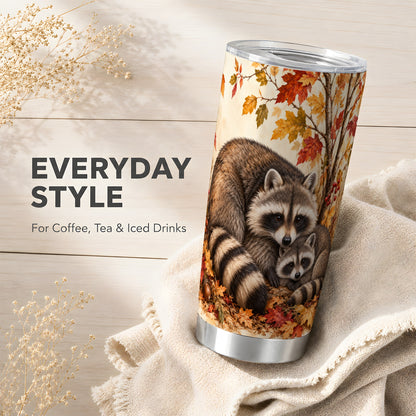 #pl[20oz|Steel] Autumn Raccoon Tumbler 20oz, Woodland Tumbler, Stainless Steel Travel Cup