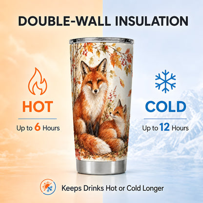 #pl[20oz|Steel] Autumn Fox Tumbler 20oz, Watercolor Tumbler, Stainless Steel Travel Cup