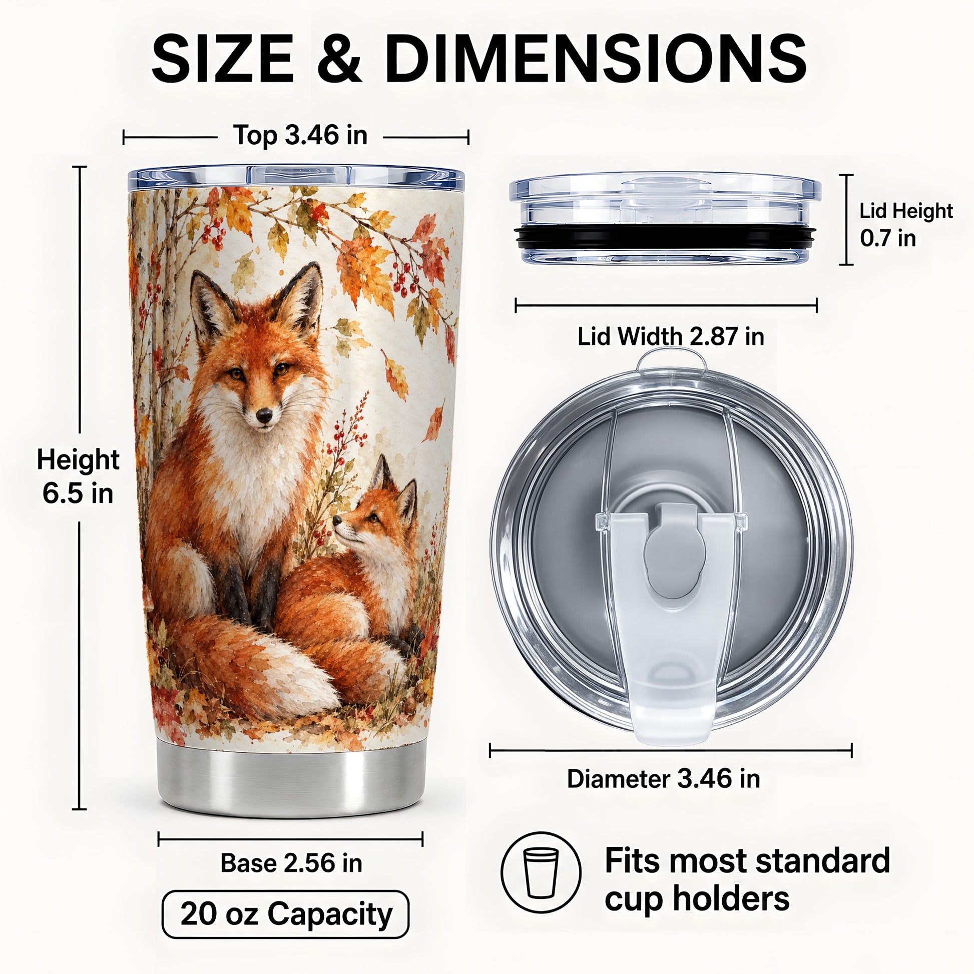 #pl[20oz|Steel] Autumn Fox Tumbler 20oz, Watercolor Tumbler, Stainless Steel Travel Cup
