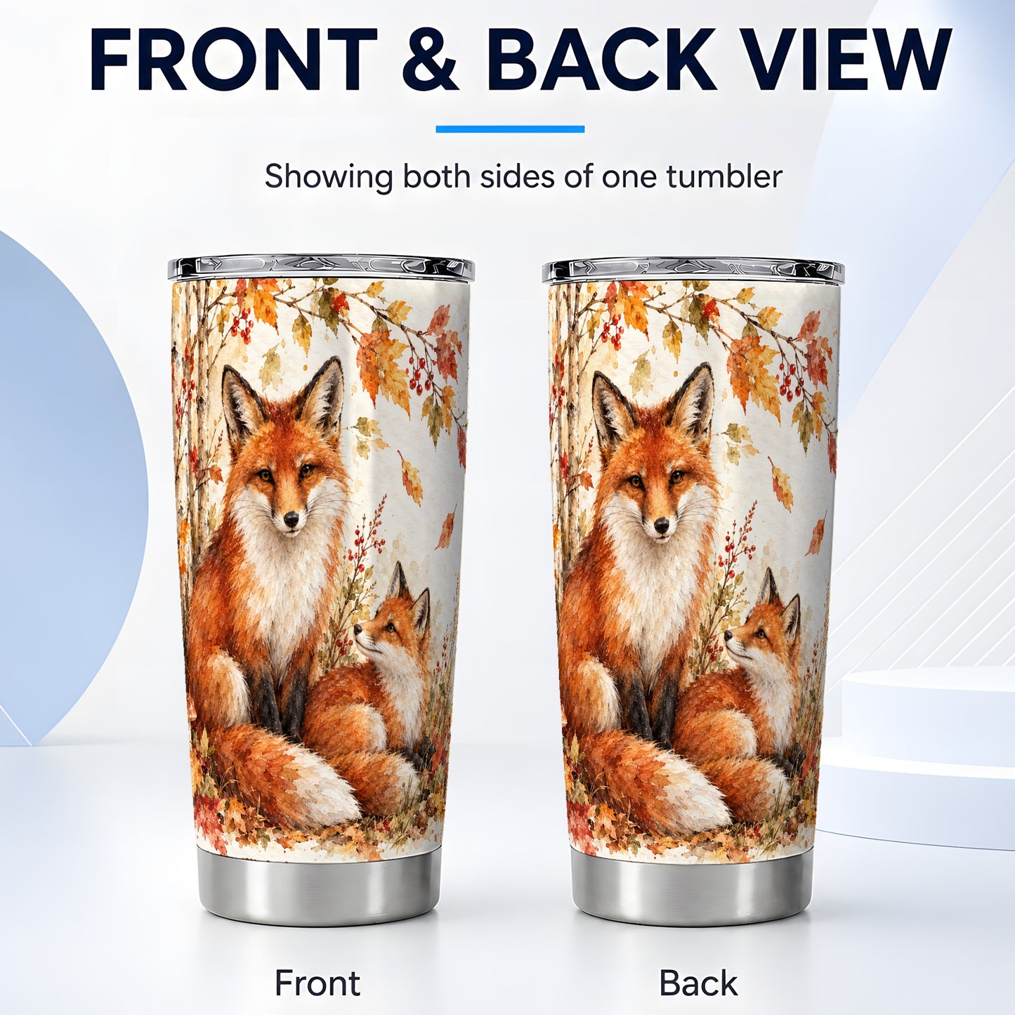 #pl[20oz|Steel] Autumn Fox Tumbler 20oz, Watercolor Tumbler, Stainless Steel Travel Cup