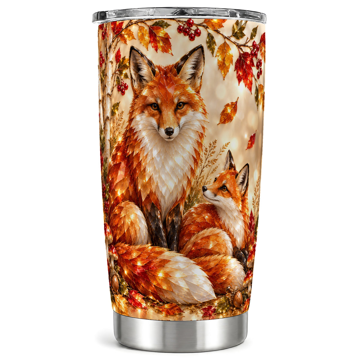 Faceted Fox Tumbler 20oz, Autumn Tumbler, Stainless Steel Travel Cup