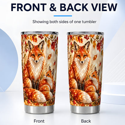 #pl[20oz|Steel] Faceted Fox Tumbler 20oz, Autumn Tumbler, Stainless Steel Travel Cup