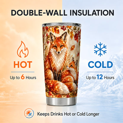 #pl[20oz|Steel] Faceted Fox Tumbler 20oz, Autumn Tumbler, Stainless Steel Travel Cup
